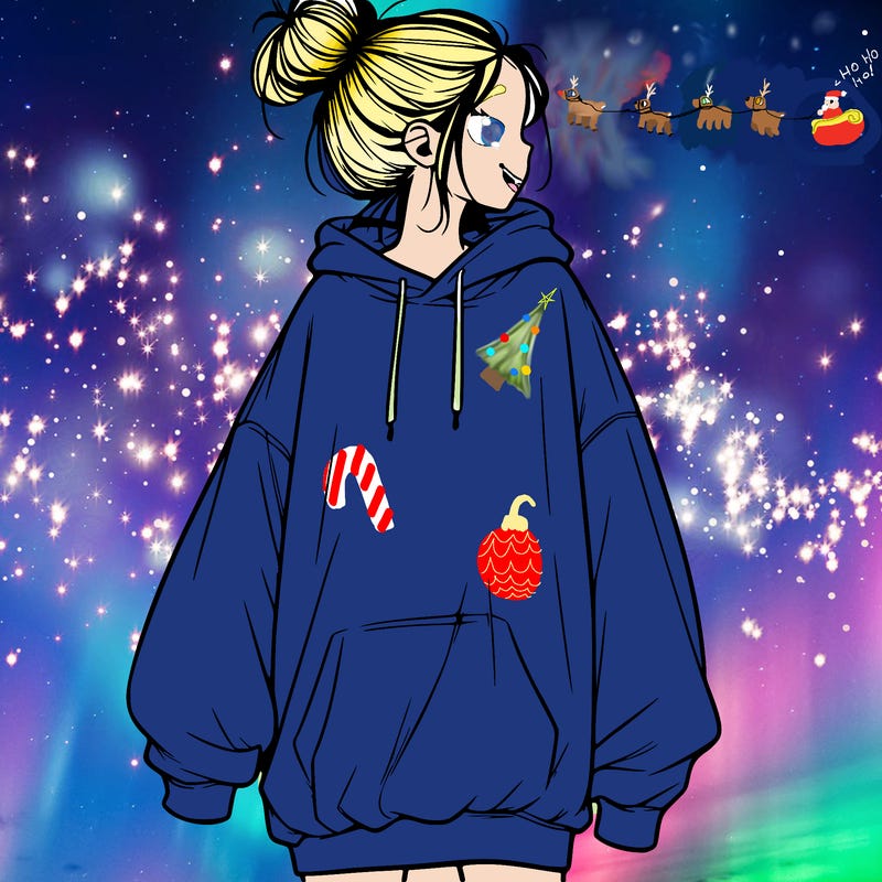 realistic girl with a oversized sweatshirt on and a bun