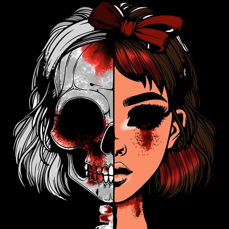 realistic girl with half skull mask
