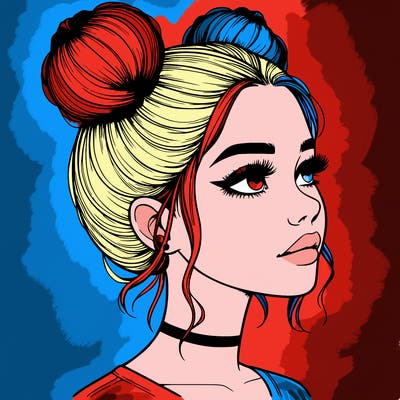 realistic girl with buns on the top of her head