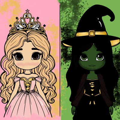 two realistic girls one princess one witch