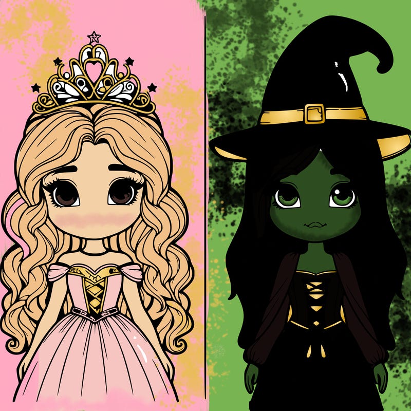 two realistic girls one princess one witch