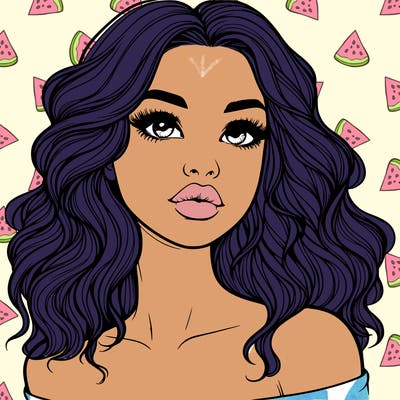 realistic girl with wavy hair and lips