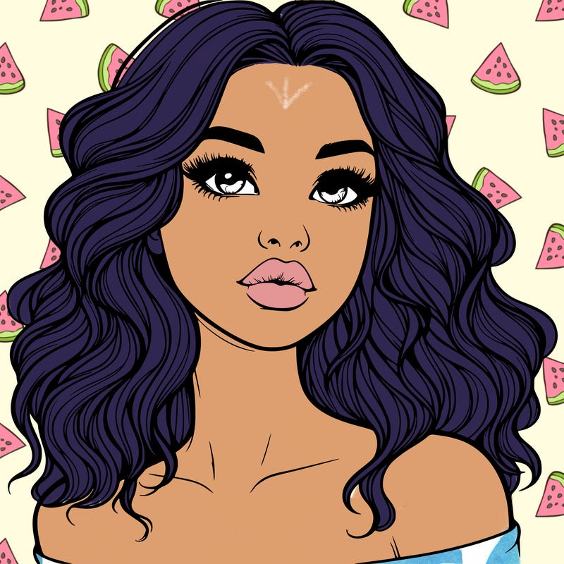 realistic girl with wavy hair and lips