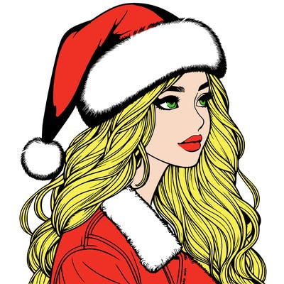 realistic girl in santa hat