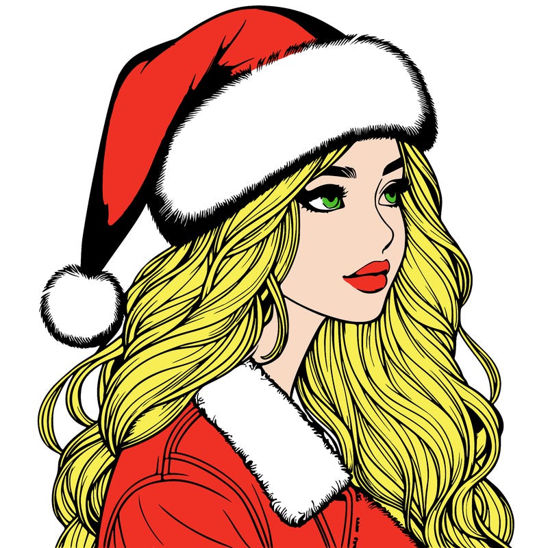 realistic girl in santa hat