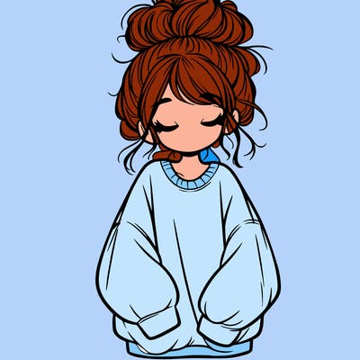 girl with baggy sweatshirt and messy bun