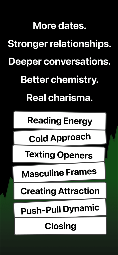 Sauce: Learn to Flirt - A list of dating and social skills lessons in the Sauce app including cold approach and texting openers.