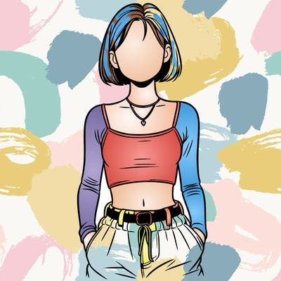 realistic faceless girl with baggy pants and crop top