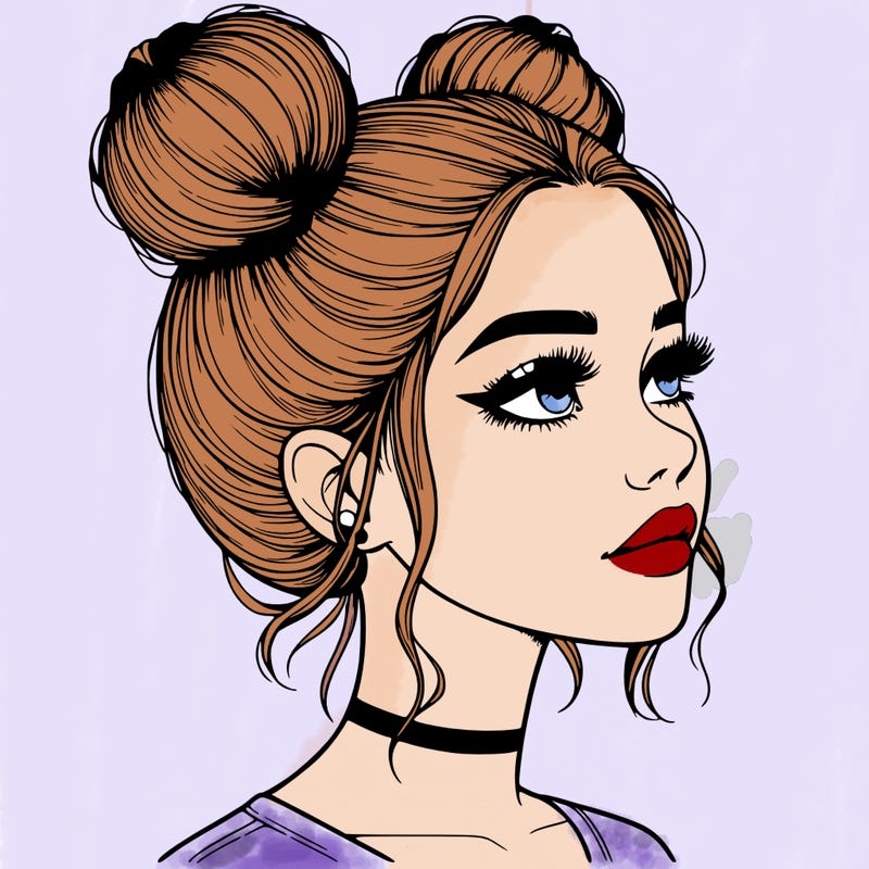 realistic girl with buns on the top of her head