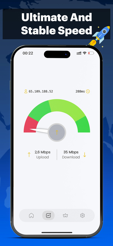 Pegasus VPN PRO - Pegasus VPN PRO speed test interface displaying download and upload statistics