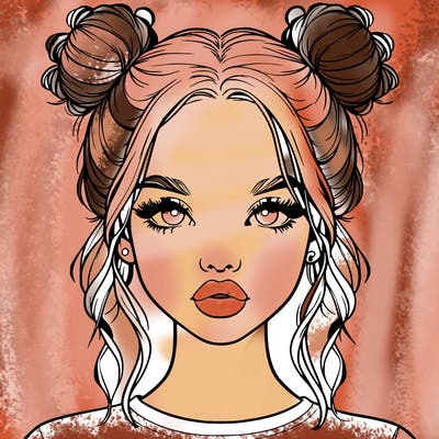 realistic girl with two buns in hair and lips