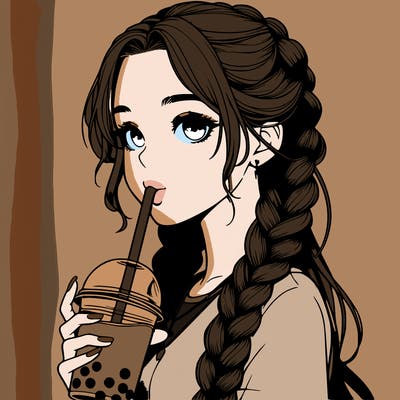 realistic girl with braided hair drinking boba