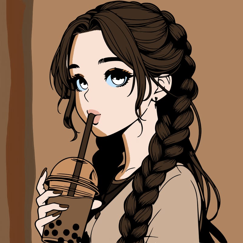 realistic girl with braided hair drinking boba