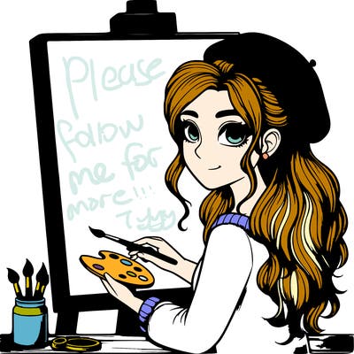 realistic girl artist painting a blank canvas