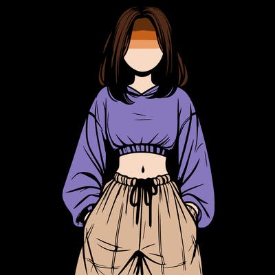 realistic girl faceless with baggy pants and a crop top