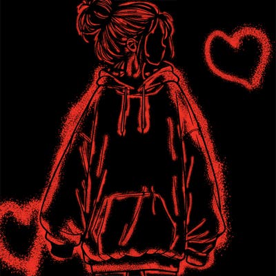 realistic girl with a oversized sweatshirt on and a bun