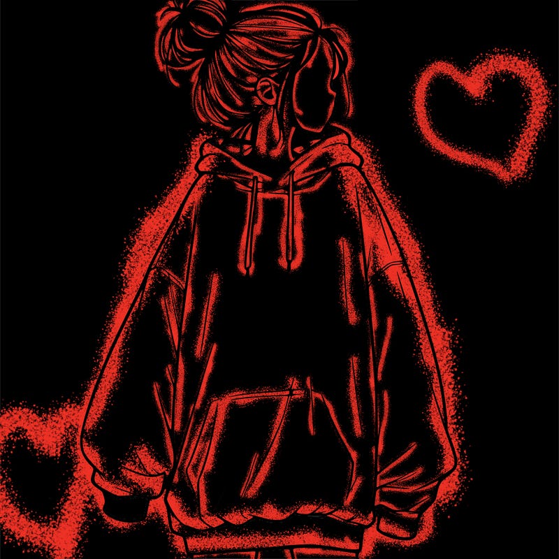 realistic girl with a oversized sweatshirt on and a bun