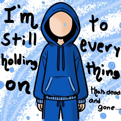 faceless girl in a tracksuit with a hood on and no hair