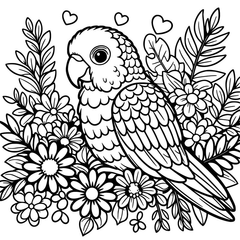 conure parrot  surrounded by flowers