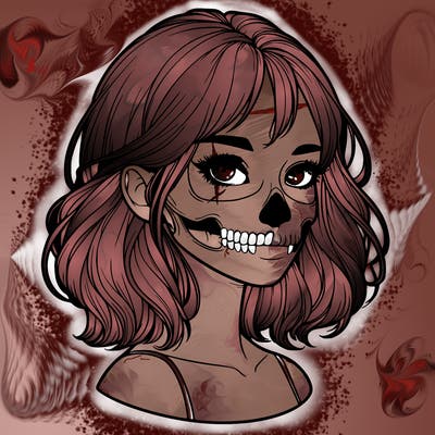 realistic girl with skull