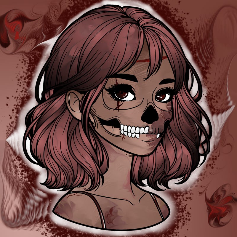 realistic girl with skull