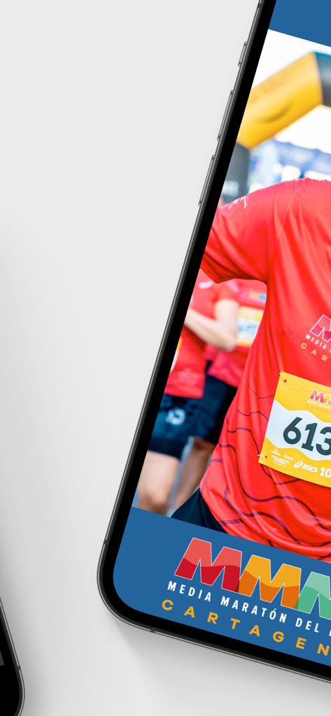 Media Maraton del Mar mobile app screen showing a marathon runner with a race bib