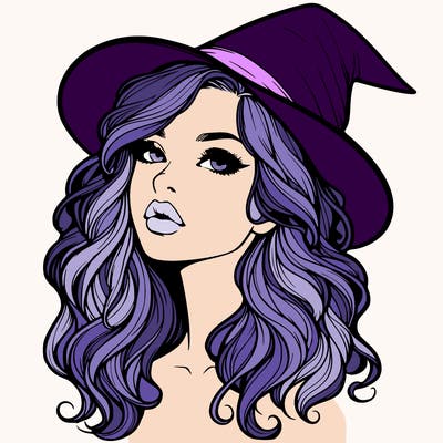 realistic witch girl with wavy hair and lips
