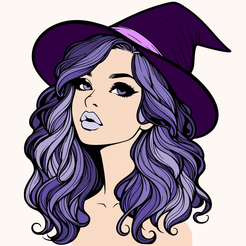 realistic witch girl with wavy hair and lips
