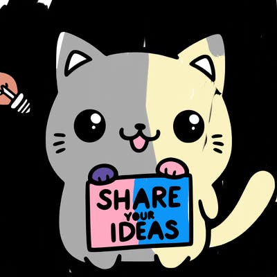 a cute cat saying share your ideas