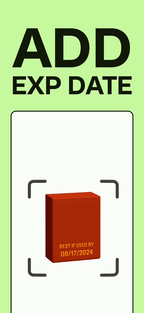 Mobile app interface showing a product being scanned to add its expiration date to the pantry inventory