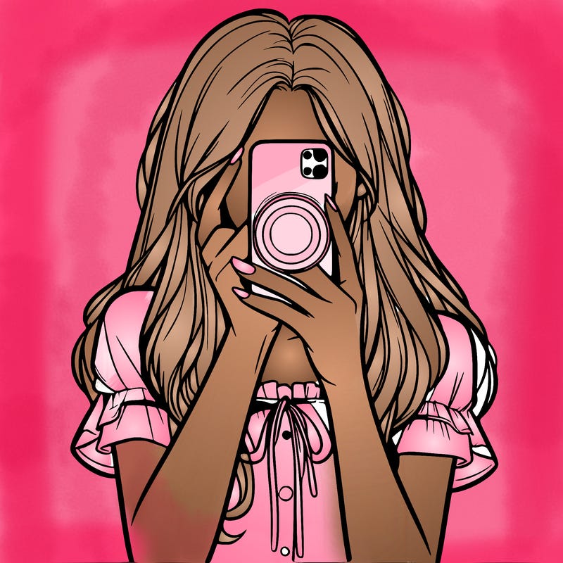 a realistic girl holding her phone taking pictures