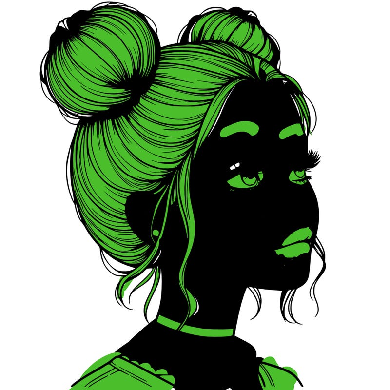 realistic girl with buns on the top of her head