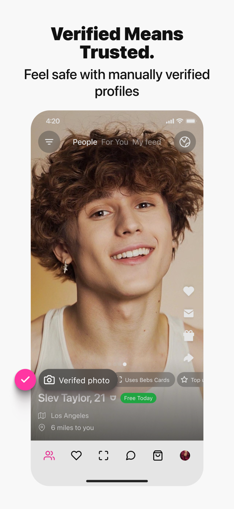 Bebs: Social Discovery & Chat - Bebs app screen displaying a manually verified user profile to promote safety and trust in social discovery.