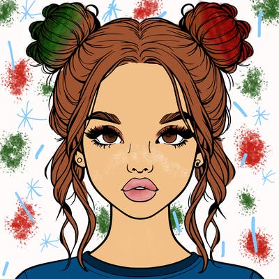 realistic girl with two buns in hair and lips