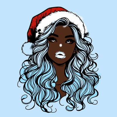 realistic christmas girl with wavy hair and lips