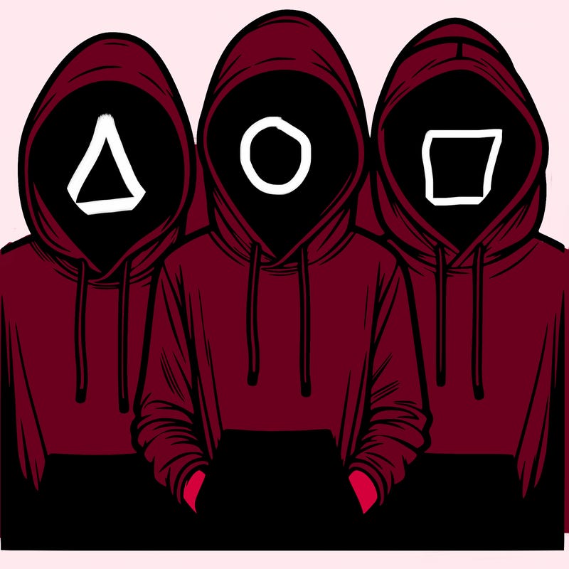 3 faceless people in  hoodies
