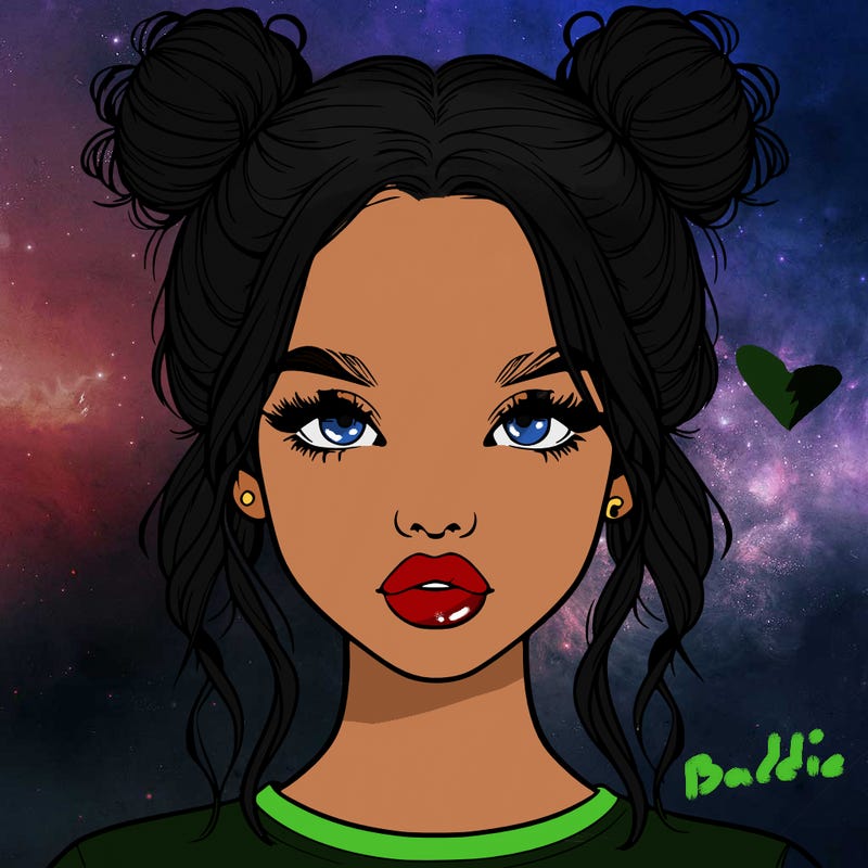 realistic girl with two buns in hair and lips