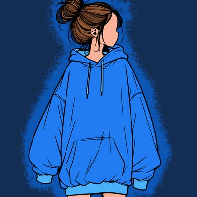 realistic girl with a oversized sweatshirt on and a bun