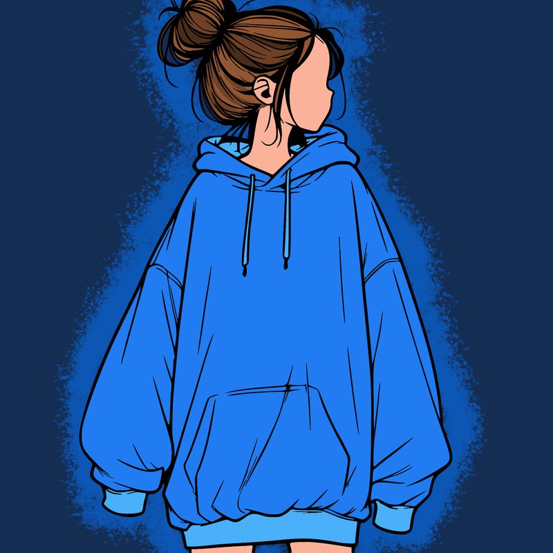 realistic girl with a oversized sweatshirt on and a bun