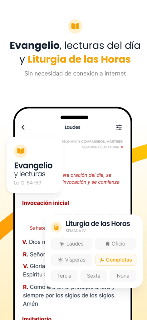 ePrex: Liturgia Horas - Saints - Interface mobile de l'application ePrex affichant la Liturgie des Heures et les lectures quotidiennes de l'Évangile en espagnol