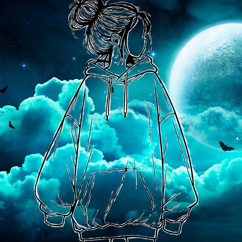 realistic girl with a oversized sweatshirt on and a bun