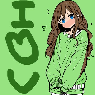 manga teen girl  in a sweater and baggy pants