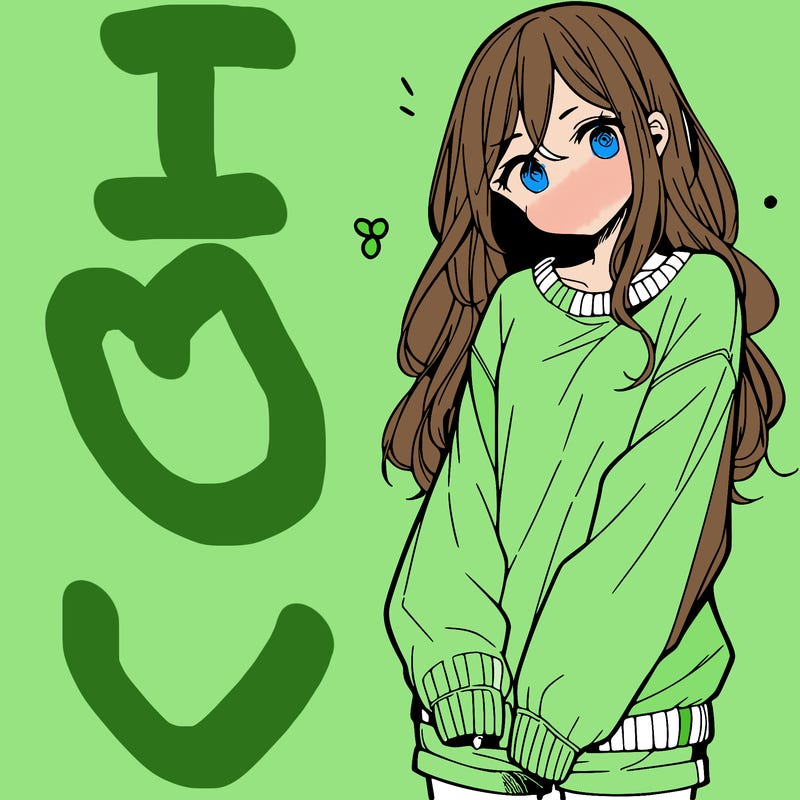 manga teen girl  in a sweater and baggy pants