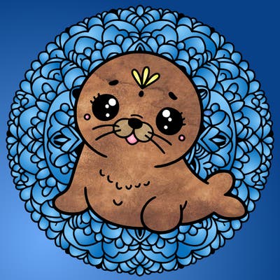 a cute baby seal mandala