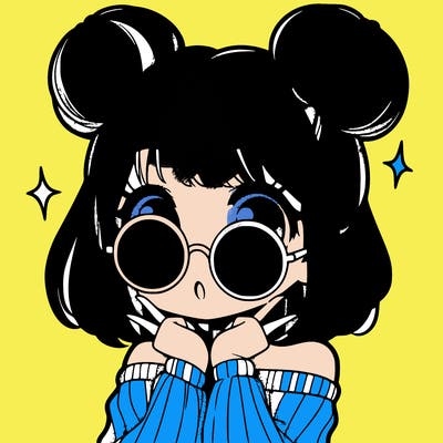 manga girl with hairbuns and sun shape sunglasses