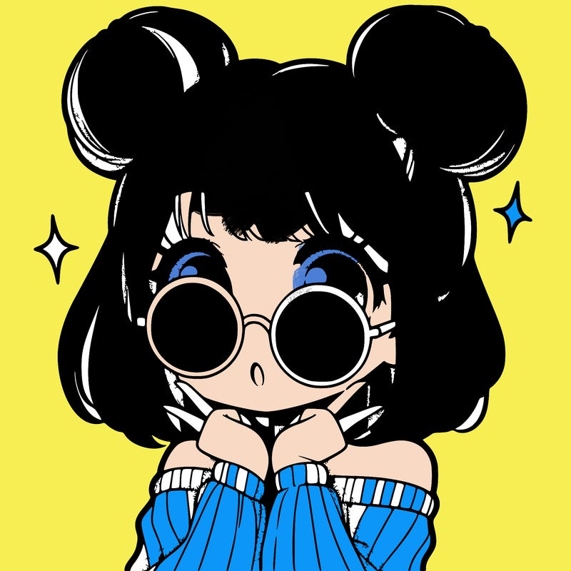 manga girl with hairbuns and sun shape sunglasses