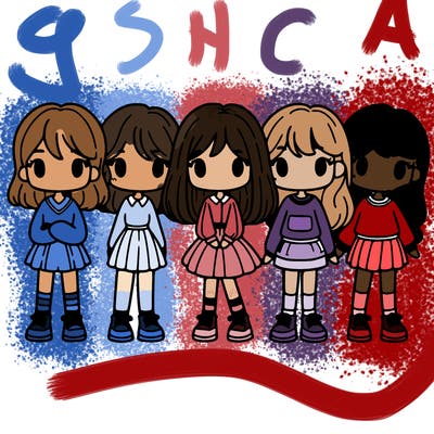 5 girls standing next to each other in a line