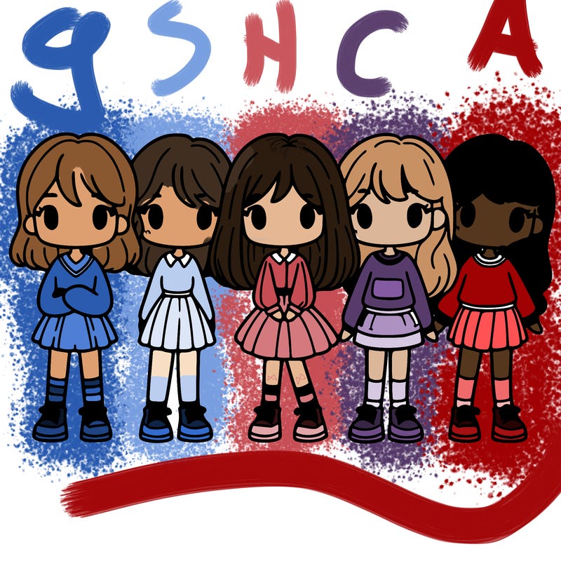 5 girls standing next to each other in a line