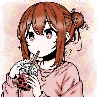 manga character drinking boba