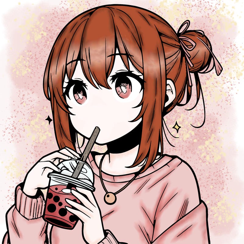 manga character drinking boba